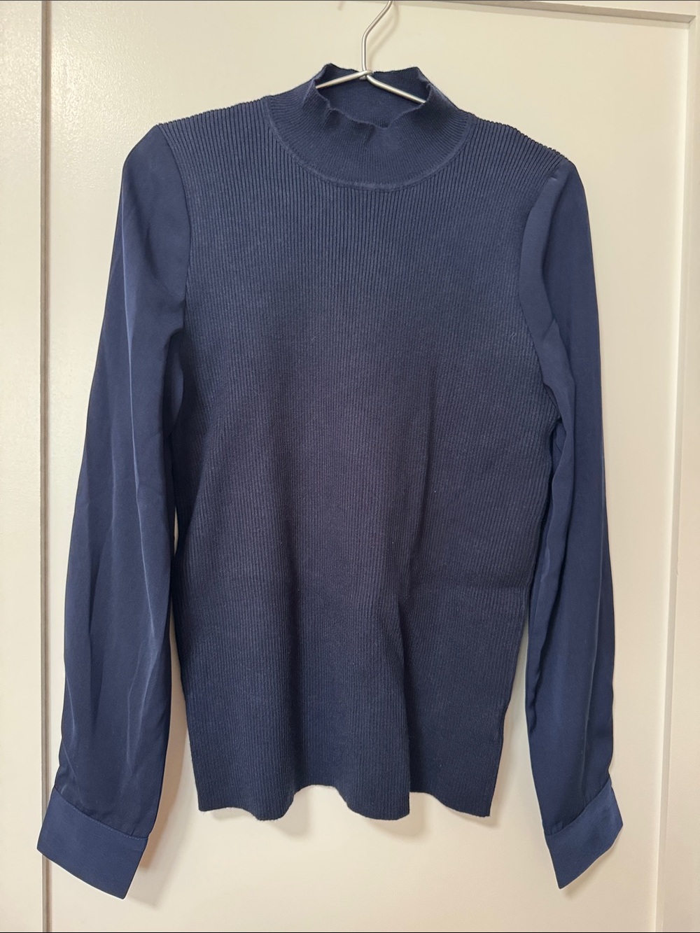 Women’s Navy Ribbed Cowl Neck Long-Sleeve Sweater